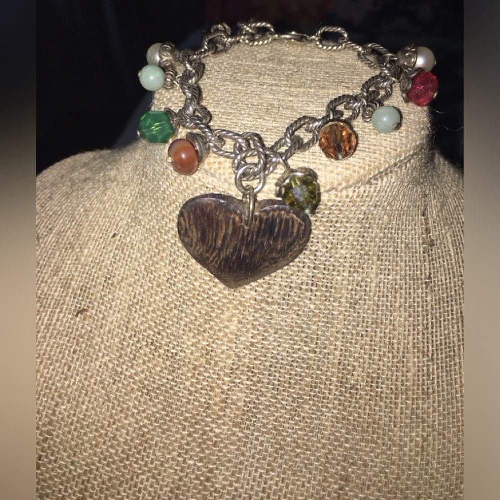 Brighton Wood & Natural Stone Heart Bracelet